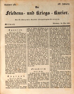 Der Friedens- u. Kriegs-Kurier (Nürnberger Friedens- und Kriegs-Kurier) Mittwoch 30. Dezember 1840