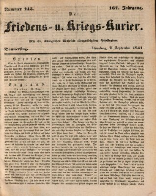 Der Friedens- u. Kriegs-Kurier (Nürnberger Friedens- und Kriegs-Kurier) Donnerstag 2. September 1841