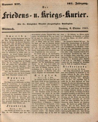 Der Friedens- u. Kriegs-Kurier (Nürnberger Friedens- und Kriegs-Kurier) Mittwoch 6. Oktober 1841