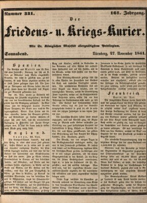 Der Friedens- u. Kriegs-Kurier (Nürnberger Friedens- und Kriegs-Kurier) Samstag 27. November 1841
