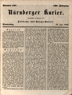 Nürnberger Kurier (Nürnberger Friedens- und Kriegs-Kurier) Donnerstag 16. Juni 1842