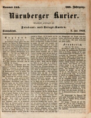Nürnberger Kurier (Nürnberger Friedens- und Kriegs-Kurier) Samstag 2. Juli 1842