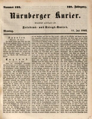 Nürnberger Kurier (Nürnberger Friedens- und Kriegs-Kurier) Montag 11. Juli 1842
