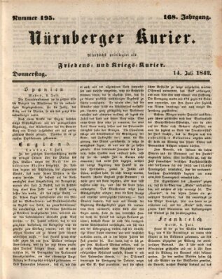 Nürnberger Kurier (Nürnberger Friedens- und Kriegs-Kurier) Donnerstag 14. Juli 1842
