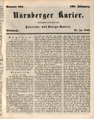 Nürnberger Kurier (Nürnberger Friedens- und Kriegs-Kurier) Mittwoch 20. Juli 1842