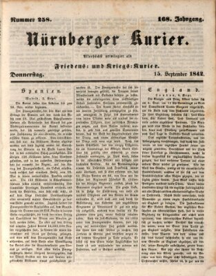 Nürnberger Kurier (Nürnberger Friedens- und Kriegs-Kurier) Donnerstag 15. September 1842