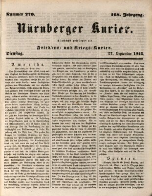 Nürnberger Kurier (Nürnberger Friedens- und Kriegs-Kurier) Dienstag 27. September 1842