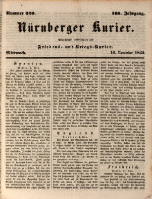 Nürnberger Kurier (Nürnberger Friedens- und Kriegs-Kurier) Mittwoch 16. November 1842