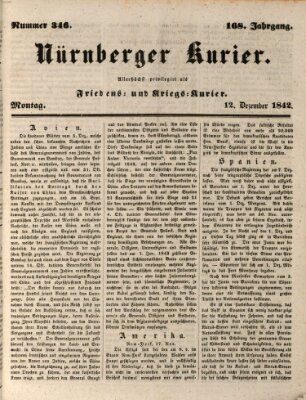 Nürnberger Kurier (Nürnberger Friedens- und Kriegs-Kurier) Montag 12. Dezember 1842