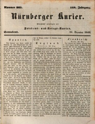 Nürnberger Kurier (Nürnberger Friedens- und Kriegs-Kurier) Samstag 31. Dezember 1842