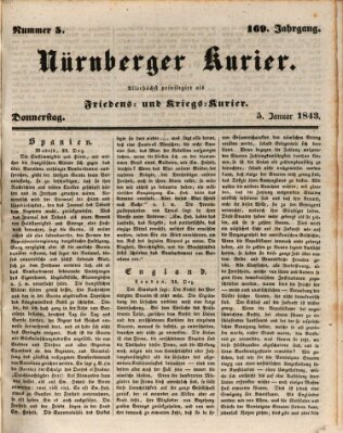 Nürnberger Kurier (Nürnberger Friedens- und Kriegs-Kurier) Donnerstag 5. Januar 1843