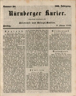 Nürnberger Kurier (Nürnberger Friedens- und Kriegs-Kurier) Freitag 3. Februar 1843