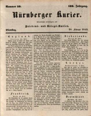 Nürnberger Kurier (Nürnberger Friedens- und Kriegs-Kurier) Dienstag 28. Februar 1843