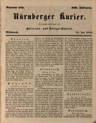 Nürnberger Kurier (Nürnberger Friedens- und Kriegs-Kurier) Mittwoch 14. Juni 1843