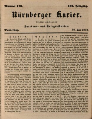Nürnberger Kurier (Nürnberger Friedens- und Kriegs-Kurier) Donnerstag 22. Juni 1843