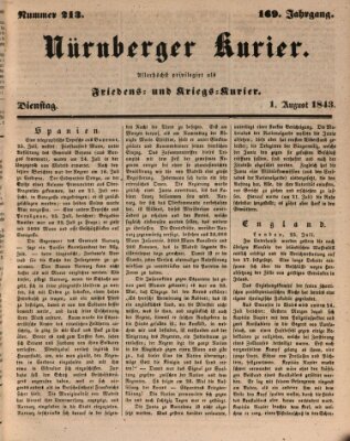 Nürnberger Kurier (Nürnberger Friedens- und Kriegs-Kurier) Dienstag 1. August 1843