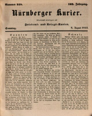 Nürnberger Kurier (Nürnberger Friedens- und Kriegs-Kurier) Sonntag 6. August 1843