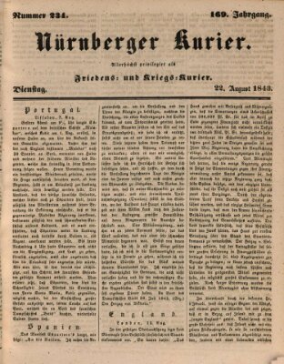 Nürnberger Kurier (Nürnberger Friedens- und Kriegs-Kurier) Dienstag 22. August 1843