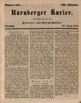 Nürnberger Kurier (Nürnberger Friedens- und Kriegs-Kurier) Dienstag 29. August 1843