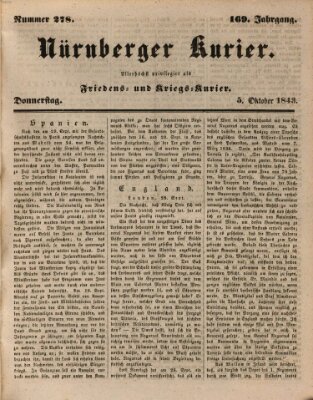 Nürnberger Kurier (Nürnberger Friedens- und Kriegs-Kurier) Donnerstag 5. Oktober 1843