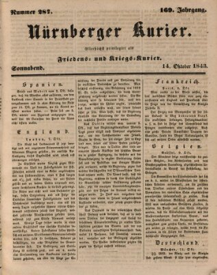 Nürnberger Kurier (Nürnberger Friedens- und Kriegs-Kurier) Samstag 14. Oktober 1843