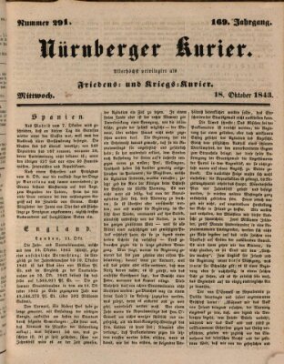 Nürnberger Kurier (Nürnberger Friedens- und Kriegs-Kurier) Mittwoch 18. Oktober 1843
