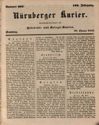 Nürnberger Kurier (Nürnberger Friedens- und Kriegs-Kurier) Sonntag 29. Oktober 1843