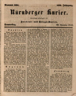 Nürnberger Kurier (Nürnberger Friedens- und Kriegs-Kurier) Donnerstag 30. November 1843