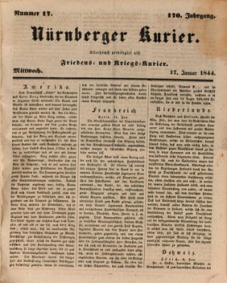 Nürnberger Kurier (Nürnberger Friedens- und Kriegs-Kurier) Mittwoch 17. Januar 1844