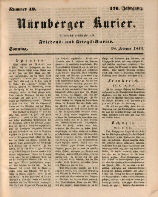 Nürnberger Kurier (Nürnberger Friedens- und Kriegs-Kurier) Sonntag 18. Februar 1844