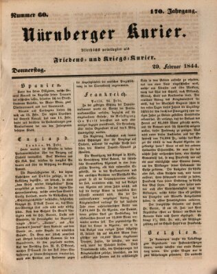 Nürnberger Kurier (Nürnberger Friedens- und Kriegs-Kurier) Donnerstag 29. Februar 1844