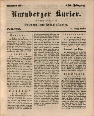 Nürnberger Kurier (Nürnberger Friedens- und Kriegs-Kurier) Donnerstag 7. März 1844