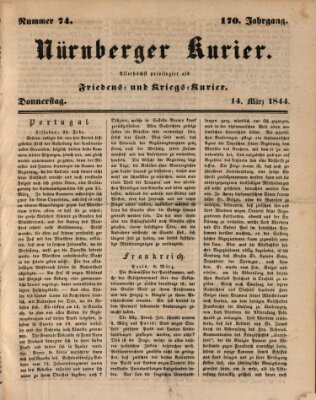Nürnberger Kurier (Nürnberger Friedens- und Kriegs-Kurier) Donnerstag 14. März 1844