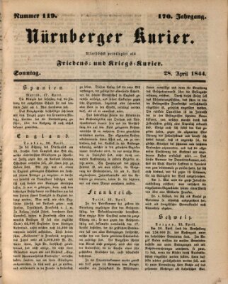 Nürnberger Kurier (Nürnberger Friedens- und Kriegs-Kurier) Sonntag 28. April 1844
