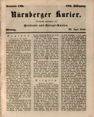 Nürnberger Kurier (Nürnberger Friedens- und Kriegs-Kurier) Montag 29. April 1844