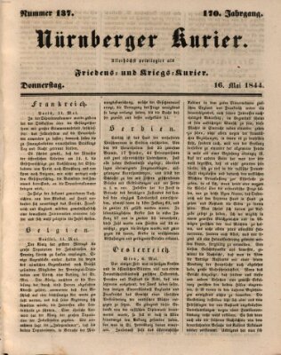 Nürnberger Kurier (Nürnberger Friedens- und Kriegs-Kurier) Donnerstag 16. Mai 1844