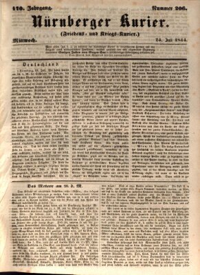 Nürnberger Kurier (Nürnberger Friedens- und Kriegs-Kurier) Mittwoch 24. Juli 1844