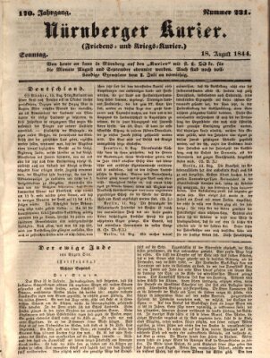Nürnberger Kurier (Nürnberger Friedens- und Kriegs-Kurier) Sonntag 18. August 1844