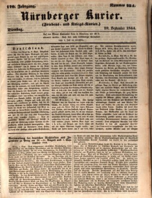 Nürnberger Kurier (Nürnberger Friedens- und Kriegs-Kurier) Dienstag 10. September 1844