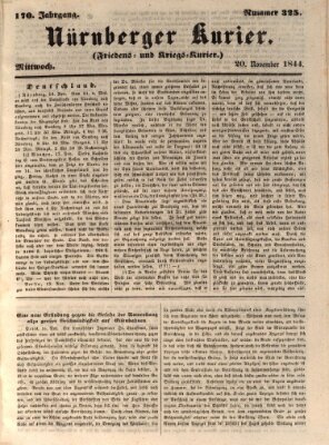 Nürnberger Kurier (Nürnberger Friedens- und Kriegs-Kurier) Mittwoch 20. November 1844