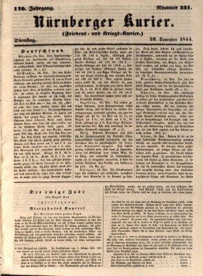 Nürnberger Kurier (Nürnberger Friedens- und Kriegs-Kurier) Dienstag 26. November 1844