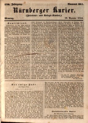 Nürnberger Kurier (Nürnberger Friedens- und Kriegs-Kurier) Montag 16. Dezember 1844