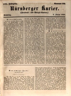 Nürnberger Kurier (Nürnberger Friedens- und Kriegs-Kurier) Sonntag 2. Februar 1845