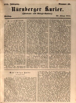 Nürnberger Kurier (Nürnberger Friedens- und Kriegs-Kurier) Freitag 14. Februar 1845