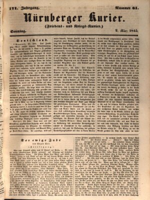 Nürnberger Kurier (Nürnberger Friedens- und Kriegs-Kurier) Sonntag 2. März 1845