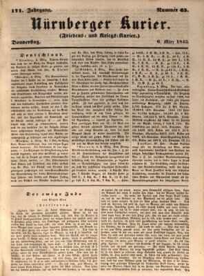 Nürnberger Kurier (Nürnberger Friedens- und Kriegs-Kurier) Donnerstag 6. März 1845