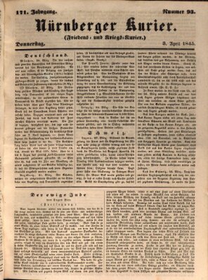 Nürnberger Kurier (Nürnberger Friedens- und Kriegs-Kurier) Donnerstag 3. April 1845