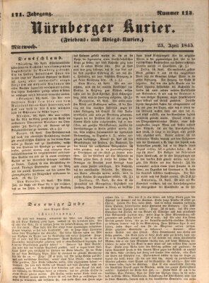 Nürnberger Kurier (Nürnberger Friedens- und Kriegs-Kurier) Mittwoch 23. April 1845