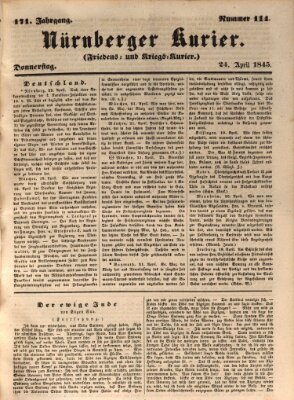 Nürnberger Kurier (Nürnberger Friedens- und Kriegs-Kurier) Donnerstag 24. April 1845