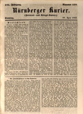 Nürnberger Kurier (Nürnberger Friedens- und Kriegs-Kurier) Sonntag 27. April 1845
